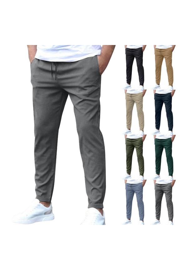 Men's Elastic Waist Hiking Pants Water Resistant Quick-Dry Lightweight Outdoor Sweatpants with Pockets Khaki 2XL