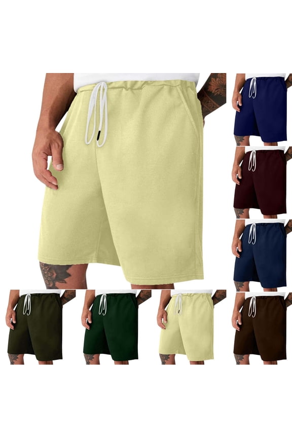 Men's Elastic Waist Lace-Up Shorts, Fitness Pants & Joggers, Quick Dry Breathable Workout Gear for Gym, Running, Casual Wear, Summer Essentials | HAODEJW,Blue L