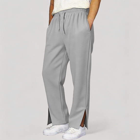 Men‘s Elastic Waist Loose Fit Casual Sweatpants With Side Split Long Trousers