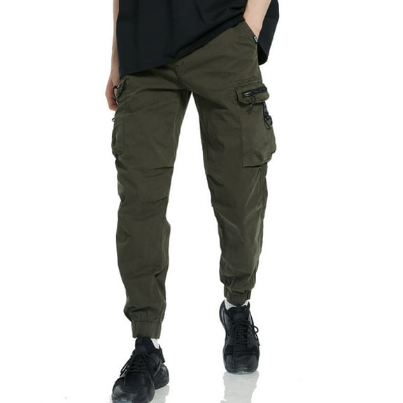 Men's Elastic Waist Loose Fit Lightweight Workwear Casual Cargo Pull On Pants Retro Pocket Loose Casual Pants Outdoor Hundred Washed Pants