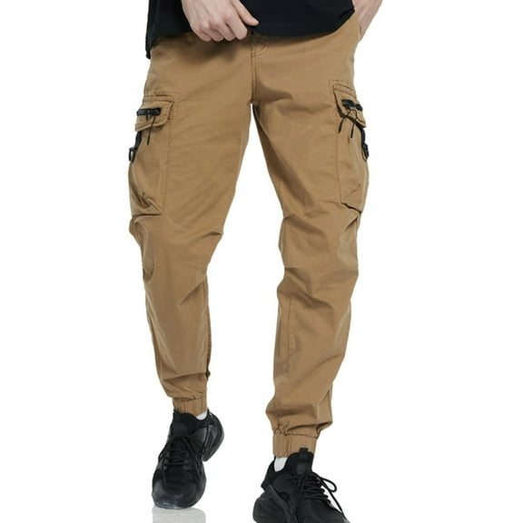 Men's Elastic Waist Loose Fit Lightweight Workwear Casual Cargo Pull On Pants Retro Pocket Loose Casual Pants Outdoor Hundred Washed Pants