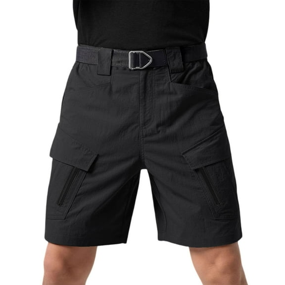 Men's Elastic Waist Military Training Shorts, Outdoor Tactical Cargo Shorts with Multi-Pocket & Zipper, Quick-Dry Stretch Work Short Pants ,Black L