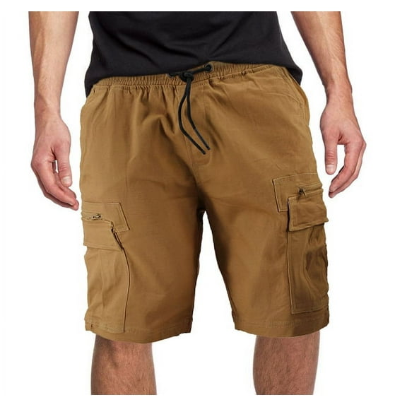 Men's Elastic Waist Multi Utility Pocket Lightweight Drawstring Cargo Shorts (Khaki, 34)