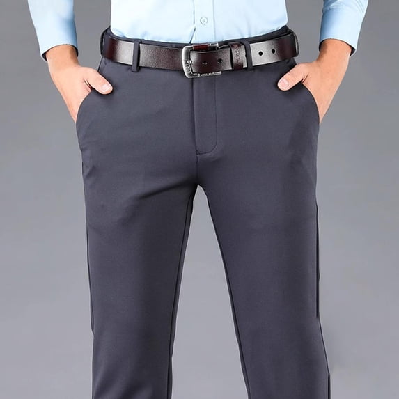 Men's Elastic Waist Non-Iron Dress Pants Wrinkle-Resistant Tapered Formal Trousers