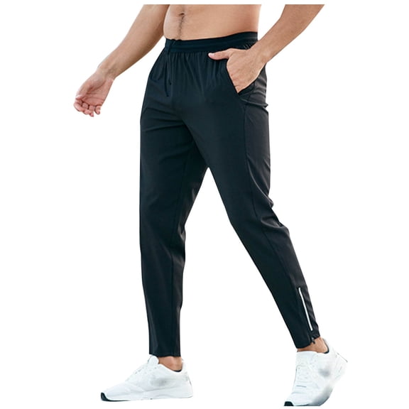 Men's Elastic Waist Open Bottom Sweatpants Side Zipper Slit Ankle Sport Pants