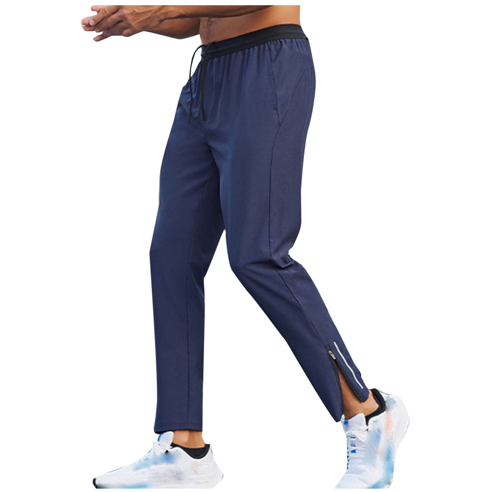 Men's Elastic Waist Open Bottom Sweatpants Side Zipper Slit Ankle