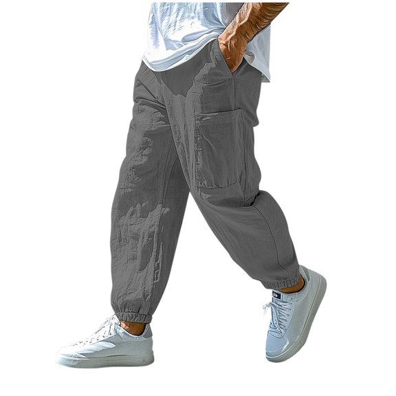 Men's Elastic Waist Pants Casual Loose Fit Wide Leg Dress Trousers Summer Travel Beach Yoga Jog Sweatpants Cotton Linen Jogger (XL, Dark Gray)