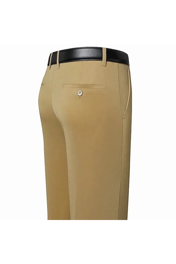 Men's Elastic Waist Spandex Blend Plain Jane Business Casual Trousers - Full Length Straight Cut Formal Dress Pants with Pockets, Available in Black, Navy Blue