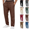 thumbnail image 1 of Men’s Elastic Waist Straight Leg Pants with Denim-style Buttons | Multi-Pocket Solid Color Casual Trousers, 1 of 5