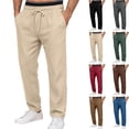 thumbnail image 1 of Men’s Elastic Waist Straight Leg Pants with Denim-style Buttons | Multi-Pocket Solid Color Casual Trousers, 1 of 5