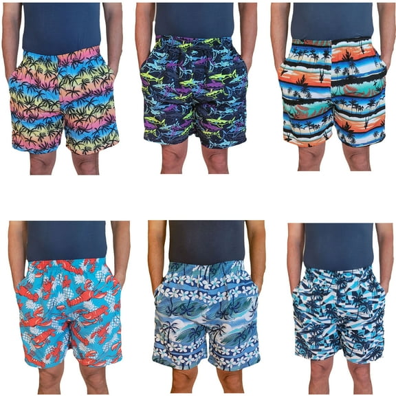 Men's Elastic Waist Swim Shorts, Swimming Trunks, Board Beach Swimwear, Bathing Suit w/ Two Side Packets, Inside Drawstring & Inner Mesh Lining