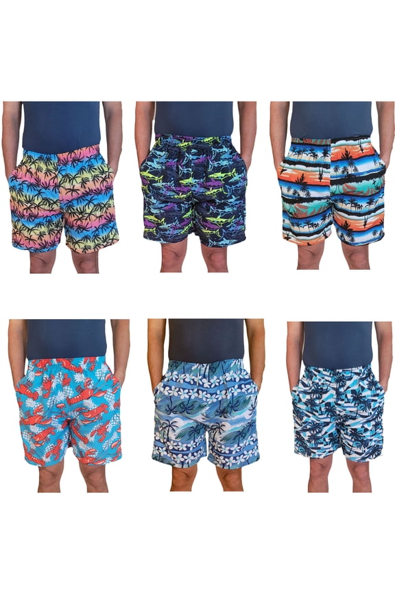 Men's Elastic Waist Swim Shorts, Swimming Trunks, Board Beach Swimwear, Bathing Suit w/ Two Side Packets, Inside Drawstring & Inner Mesh Lining