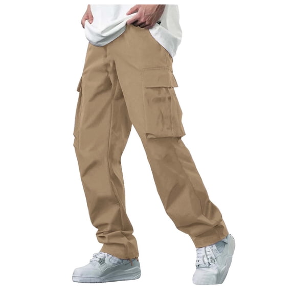 Men's Elastic Waist Work Pants - Polyester, Soft Fabric, Spring/Autumn Casual