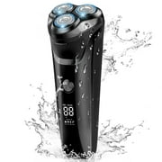 Men's Electric Razor, 2 in 1 4D Electric Rotary Shaver Cordless Rechargeable Face Beard Trimmer IPX7 Waterproof Dry/Wet, W/ LED Display & Holder for Husband Dad Travel
