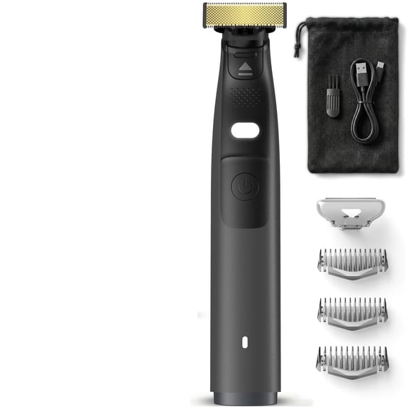 Men's Electric Razor with LED Light - USB-C Rechargeable Waterproof Trimmer for Face, Beard, and Groin - Includes 3 Adjustable Combs and Travel Bag