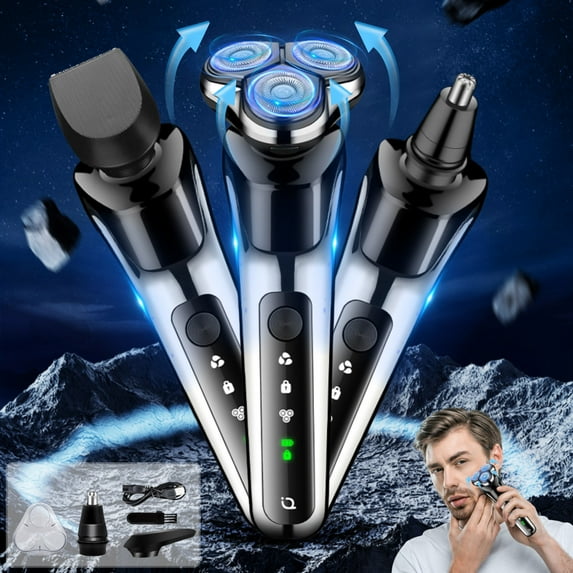 Men’s Electric Shaver 2024 | Wet & Dry IPX7 Waterproof Razor for Face | LED Display | Rechargeable USB | 3 Floating Heads | Replacement Blades | Quiet Motor | Travel Gift | 16.5x6.5cm