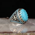 thumbnail image 1 of Mens Geometric Ring Electroplated Two Tone Metal Alloy Ring Inlaid Turquoise Stone Trendy Accessory Fashionable, 1 of 3
