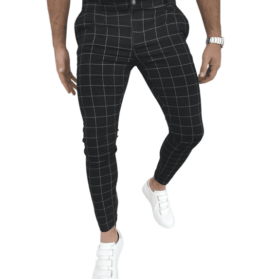 Men's Elegant Fashionable Characterful Plaid Casual Suit pants for all seasons -WHITE-S