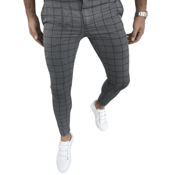 Men's Elegant Fashionable Characterful Plaid Casual Suit pants for all seasons -WHITE-S