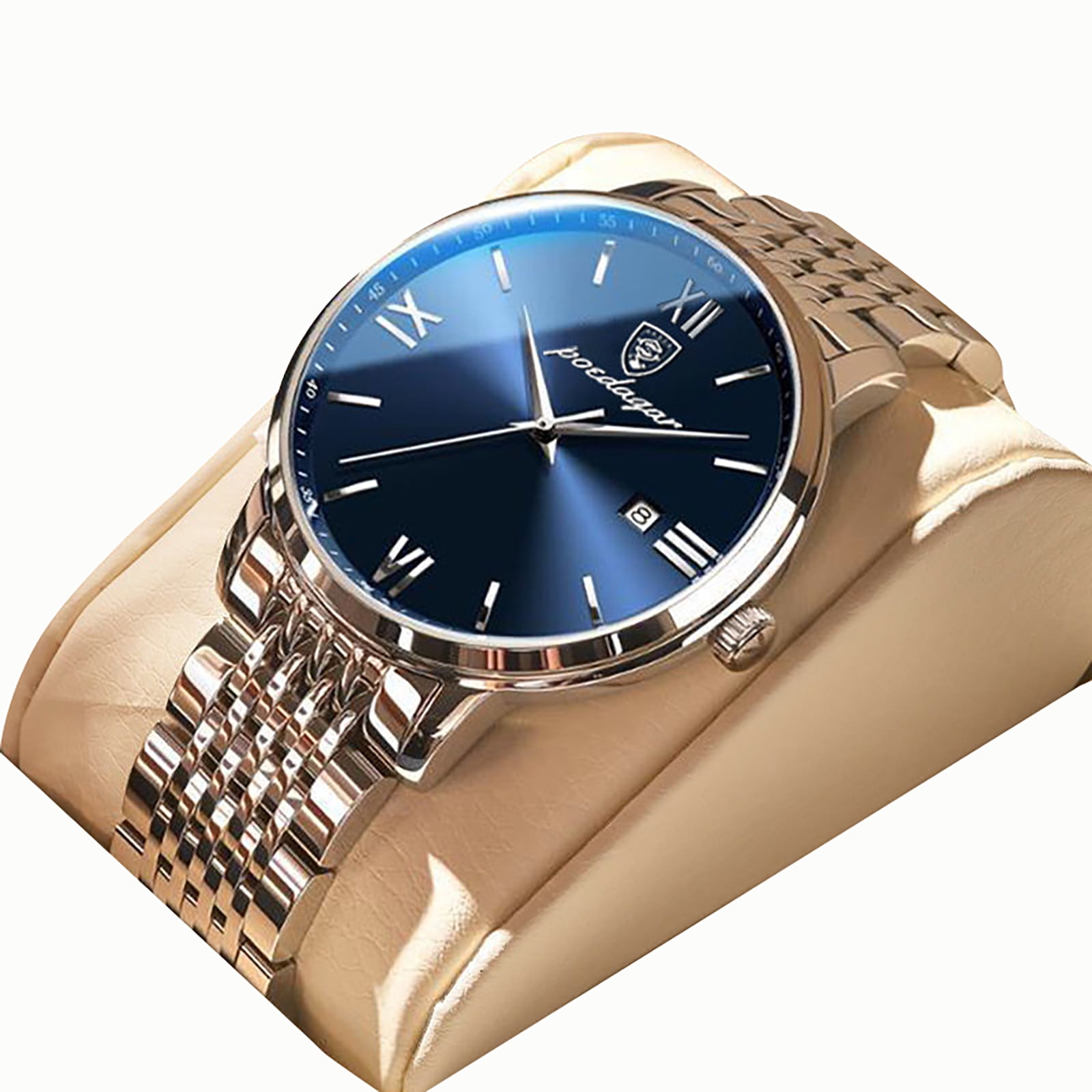 Men's Elegant Silver Watch Set, Waterproof Analog Chronograph, Comes in Gift Box, Perfect for Valentine's Day or Christmas