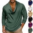thumbnail image 1 of Men's Elegant Solid Silky Satin Shirt Cowl Neck Blouse Long Sleeve Casual Loose Business Dressy Shirts office Work Top Spring Fall Outfits Size 3XL Green, 1 of 5