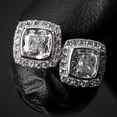 thumbnail image 1 of Men's Elegant Square Cut Sterling Silver Iced Cz Hip Hop Stud Screw Back Earrings, 1 of 5