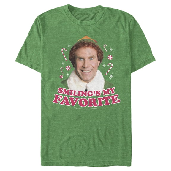 Men's Elf Buddy I Like to Smile Red Graphic Tee Kelly Heather Large