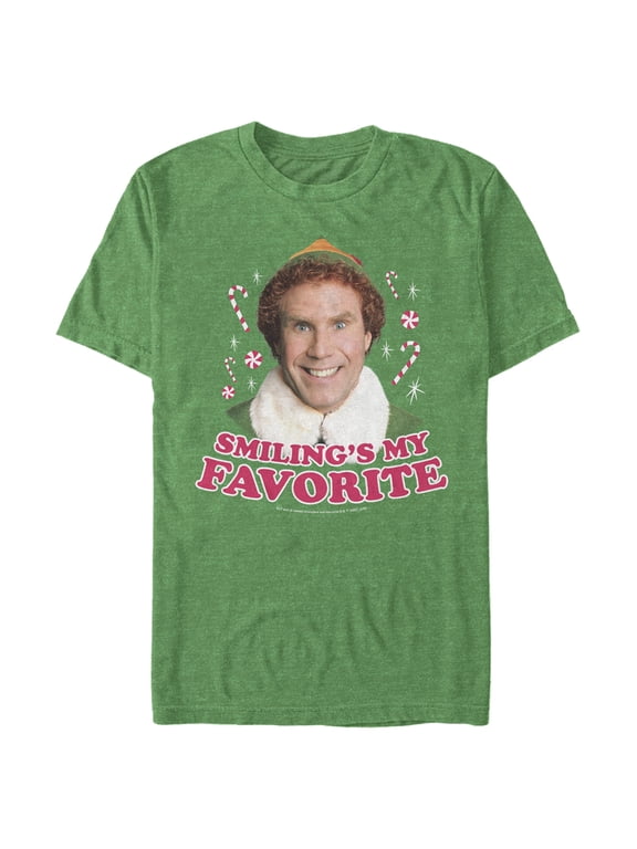 Men's Elf Buddy I Like to Smile Red Graphic Tee Kelly Heather Large
