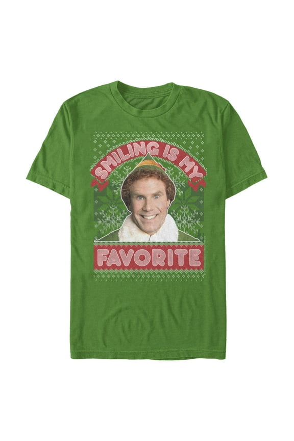 Men's Elf Buddy Smiling Is My Favorite Ugly Sweater Print Graphic T-Shirt
