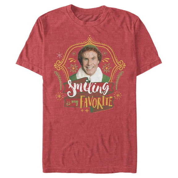 Men's Elf Buddy Smiling is My Favorite  Graphic Tee Red Heather 2X Large