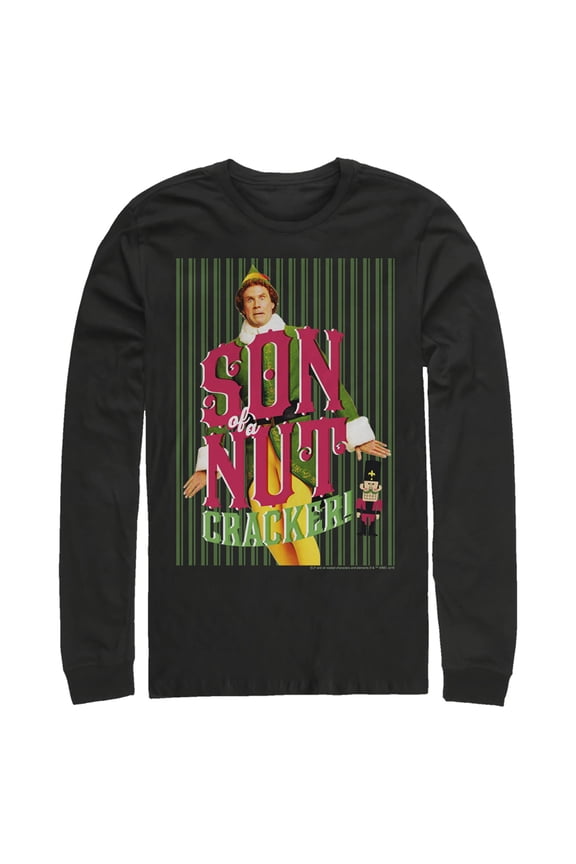 Men's Elf Buddy Son of a Nutcracker Long Sleeve Shirt Black 2X Large
