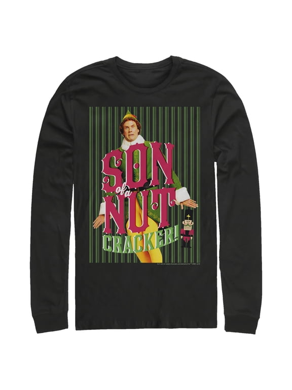 Men's Elf Buddy Son of a Nutcracker Long Sleeve Shirt Black Medium