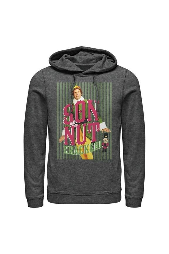 Men's Elf Buddy Son of a Nutcracker Pull Over Hoodie Charcoal Heather Large
