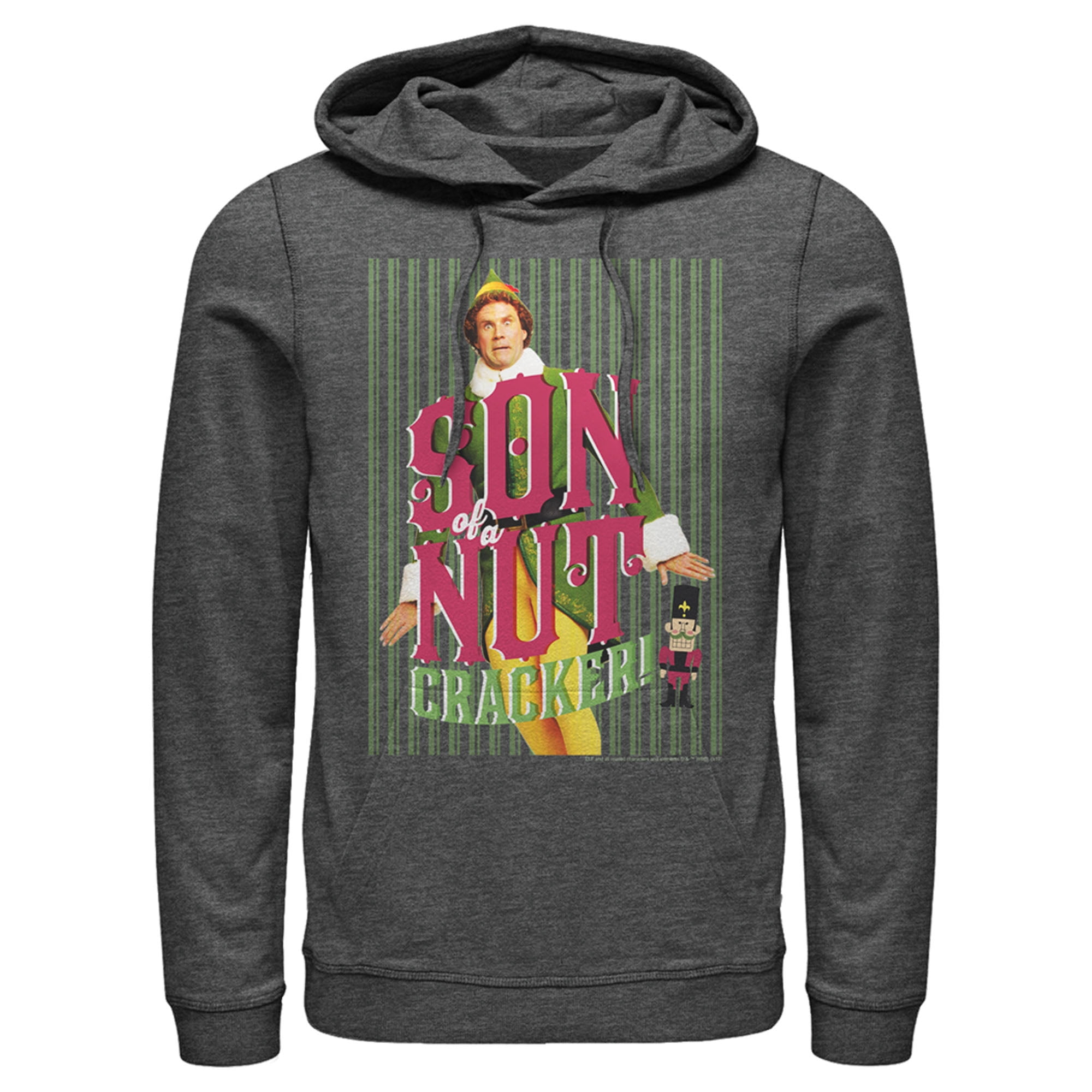 Men's Elf Buddy Son of a Nutcracker Pull Over Hoodie Charcoal Heather Small