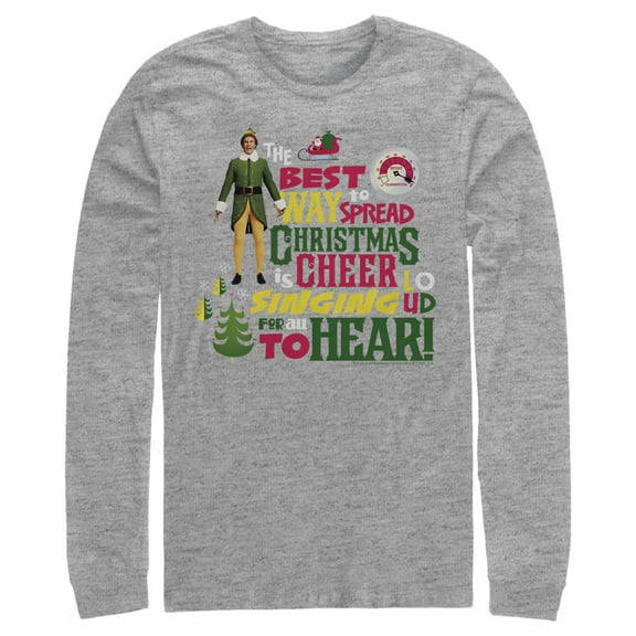 Men's Elf Christmas Cheer Loud Singing  Long Sleeve Shirt Athletic Heather X Large