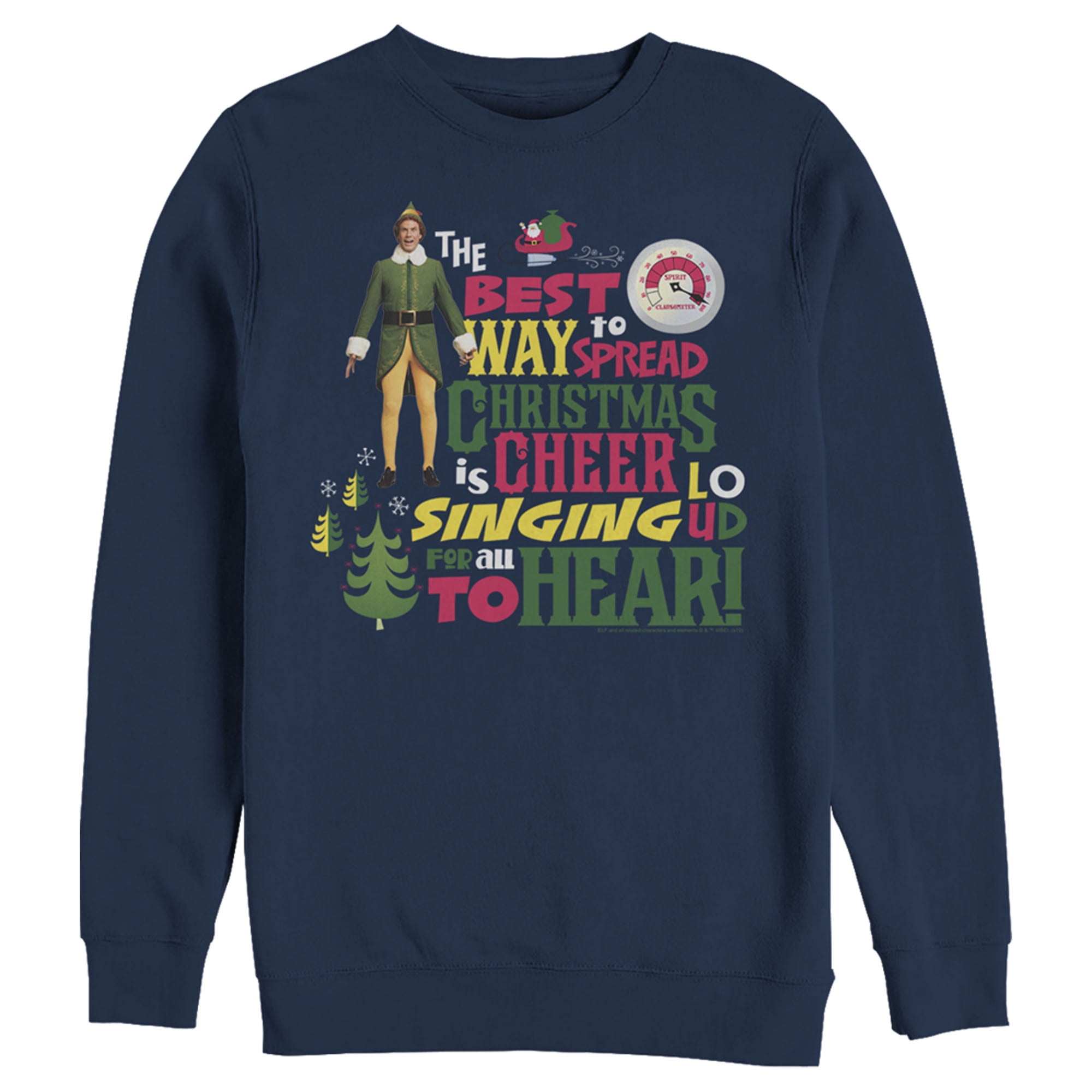 Men's Elf Christmas Cheer Loud Singing  Sweatshirt Navy Blue X Large