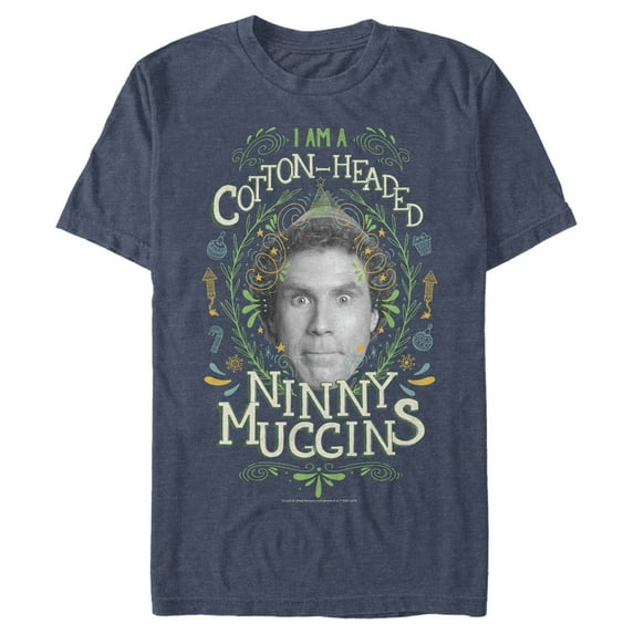 Men's Elf Cotton-Headed Ninny Muggins Pattern Graphic Tee Navy Blue Heather 2X Large