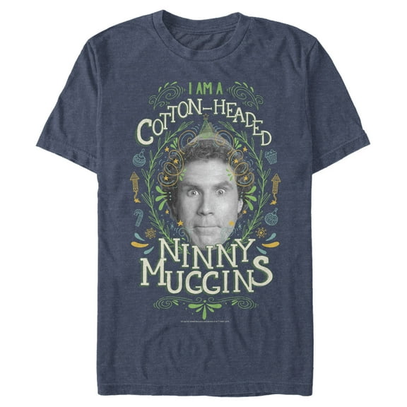 Men's Elf Cotton-Headed Ninny Muggins Pattern Graphic Tee Navy Blue Heather 5X Large