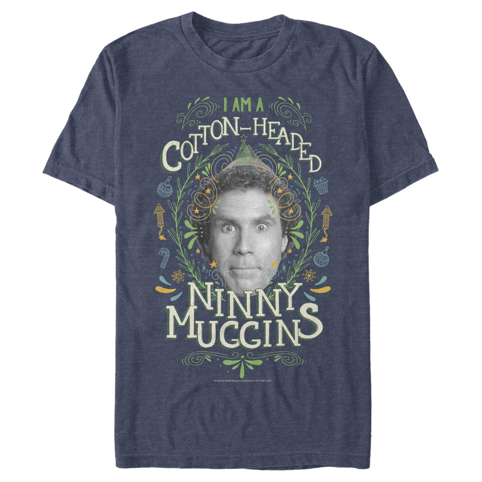 Men's Elf CottonHeaded Ninny Muggins Pattern Graphic Tee Navy Blue Heather Large