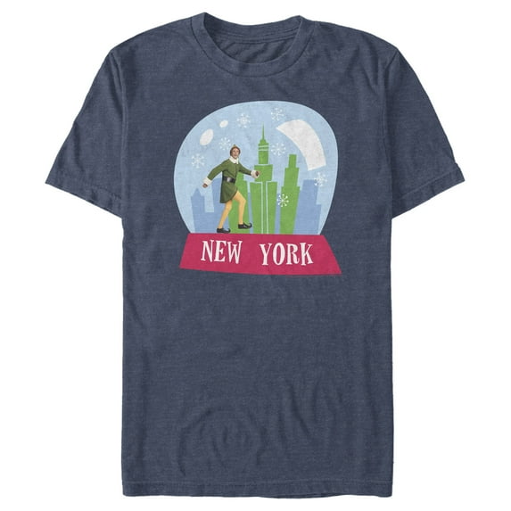 Men's Elf New York Snow Globe Graphic Tee Navy Blue Heather Medium