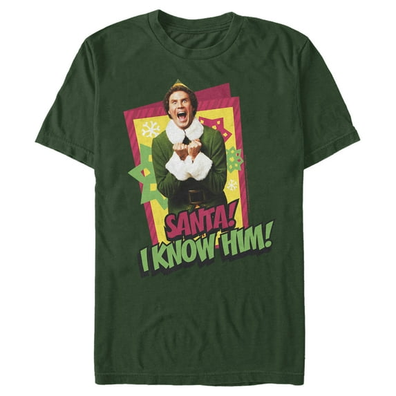 Men's Elf Santa I Know Him Quote Graphic Tee Dark Green X Large