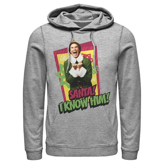 Men's Elf Santa I Know Him Quote Pull Over Hoodie Athletic Heather Small