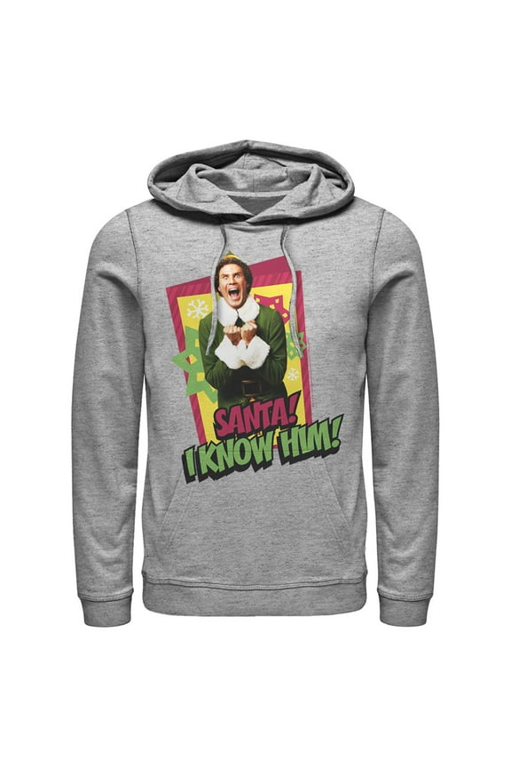 Men's Elf Santa I Know Him Quote Pull Over Hoodie Athletic Heather X Large