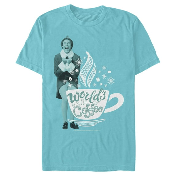 Men's Elf World's Best Coffee Graphic Tee Tahiti Blue 2X Large
