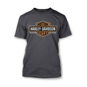 HARLEY-DAVIDSON Men's Elongated Orange Bar & Shield Charcoal T-Shirt 30291961, Harley Davidson
