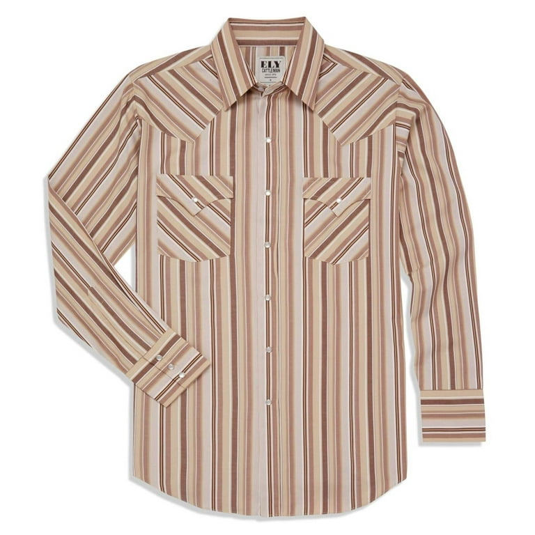 Men s Ely Cattleman Long Sleeve Textured Aztec Stripe Western Snap Shirt Midnight Tan Walmart