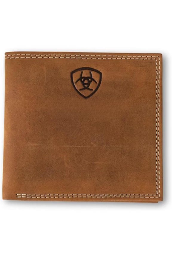 Men's Embossed Logo Brown Leather Bifold Wallet A3548244