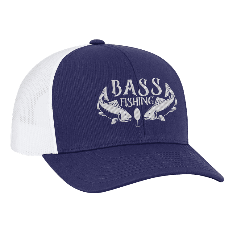 Men's Embroidered Bass Fishing Mesh Back Trucker Cap, Royal/White 