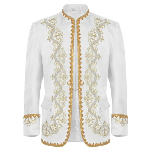 Men’s Embroidered Floral Blazer Jacket - Single Button Stand Collar Slim Fit Suit Coat (Acrylic Fabric) for Wedding, Party, Stage Performance Outfits