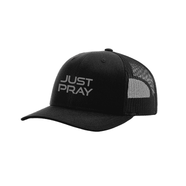 Men's Embroidered Just Pray Mesh Back Trucker Cap, Black